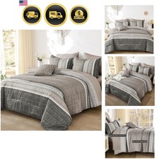 King Comforter Set Bedding 8 Pieces Microfiber Striped Bed in a Bag
