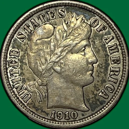 1910 Barber Dime Silver Almost Uncirculated AU Coin #28621