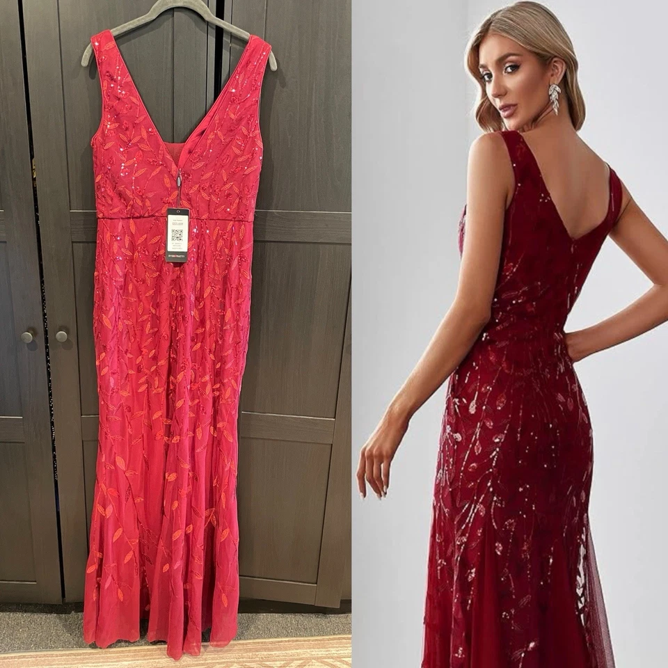 Nuevo con etiquetas Vestido Ever Pretty Rojo Lentejuelas Para Mujer’s 8 Grande Boda Baile Gala Evento Foto 2 de 4