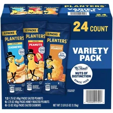 Planters Variety Pack Cashews & Peanuts 24 Count Snack Packs Fresh Nuts.