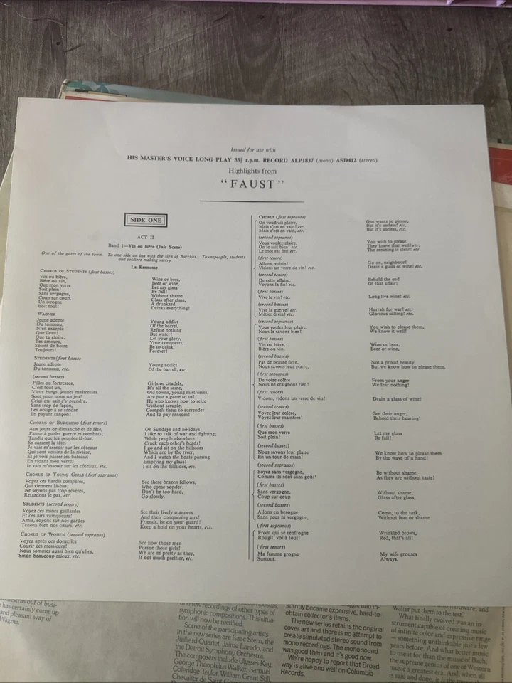 ASD 412 Gounod Faust Highlights / De Los Angeles / Gedda / Cluytens W/G - Image 4 of 4