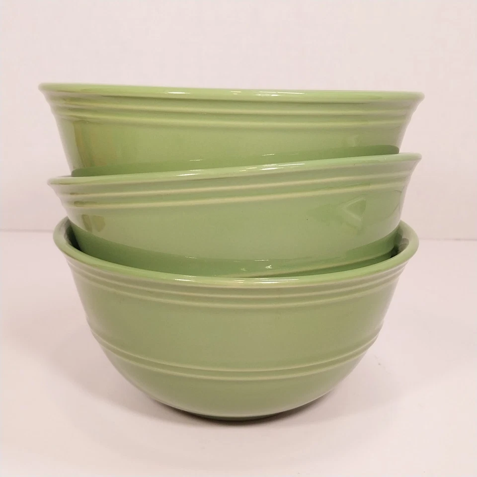 Set of 3 Mainstays GREEN STALK RAINFOREST Embossed Stoneware Soup Cereal Bowls - Image 2 of 4