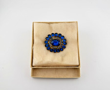 Broche prendedor vintage dorado roseta flor zafiro azul estrás años 30 sin firmar