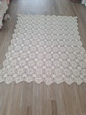 Vintage Handmade Crochet Lace Tablecloth Bedspread Coverlet Cream 68"x80"