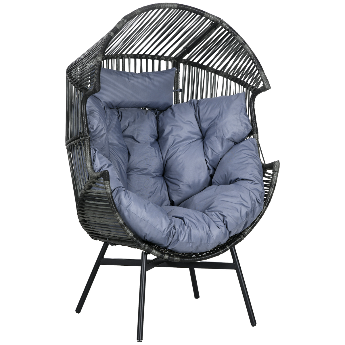 Outsunny Rattan Leisure Chair with Cushion, Garden Egg Chair with Headrest Grey