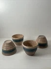 Lot 4 Vintage Hull Pottery Beehive Utility-ware Small Mixing Bowl Teal Striped