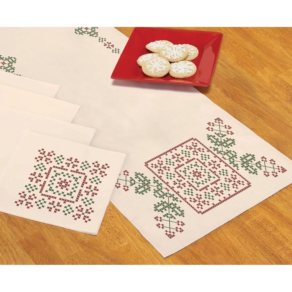 Herrschners® Joyous Noel Table Runner & Napkins Stamped Cross-Stitch