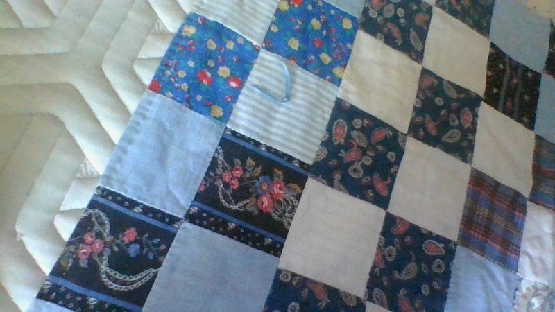 Vtg Hand Stitch Denim Patchwork Quilt 51.5" L x 39" W Cottagecore Farmhouse Chic