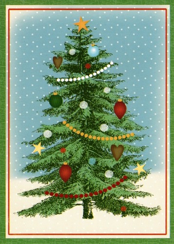 Frohe Weihnachten Live echte immergrüne Baum Grußkarten - 7er Set