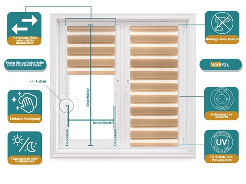 Doppelrollo Klemmfix Ohne Bohren DuoRollo ZebraRollo Fensterrollo Seitenzugrollo - Bild 48 von 63