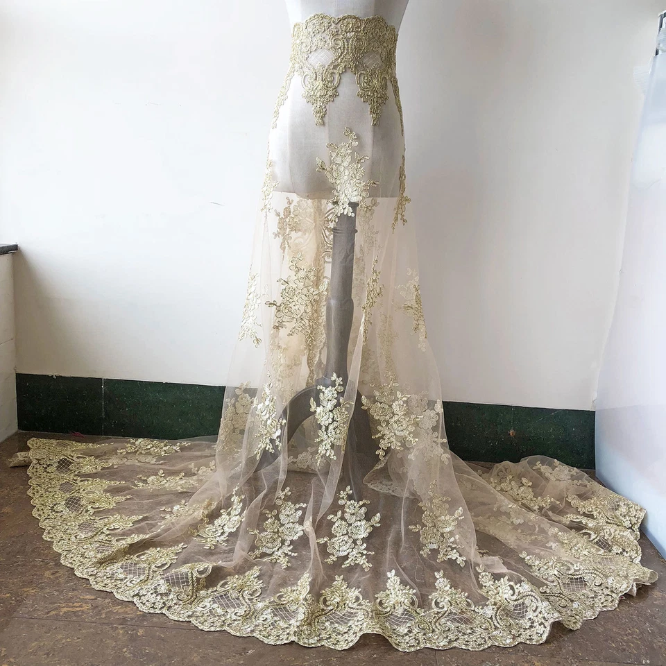 Vintage Stickerei Brautkleid DIY Stoff Gold Corded Abendkleid Spitze Stoff 0.5 Y - Bild 4 von 4