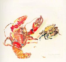 “LOBSTER AND CRAB, 1946” BY OSKAR KOKOSCHKA, AQUARELLE SERIGRAPHY PUB1963(4U-07)