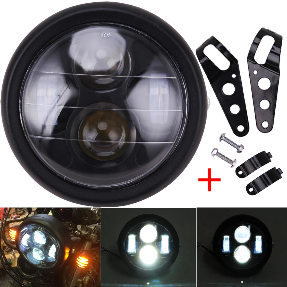 6.5'' Motorcycle LED Headlight With Bracket For Harley Chopper Bobber Cafe Racer - Image 3 of 4