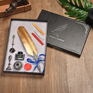 Colorful Feather Metal Pen Nibbed Dip Writing Ink Quill Pen Set