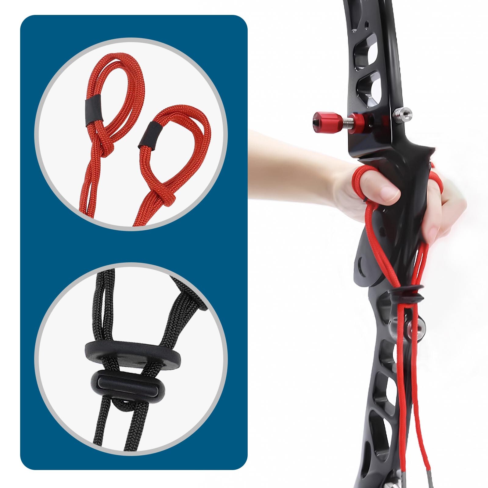 2x Archery Finger Sling Adjustable Recurve Bow Fingersling Red & Black