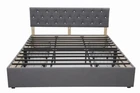72" x 80" Linen Grey Bed Frame with Crystals Headboard Platform Bed 4 Drawers