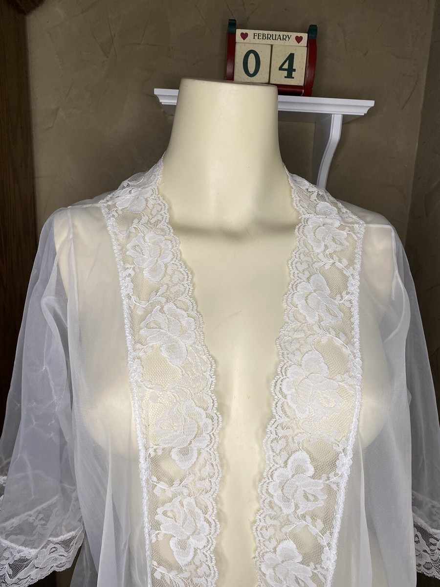 Pandora by Lingerie by Chic Vintage White  Sheer lace night babydoll robe Petite View 2