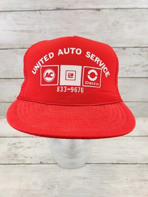 Vintage United Auto Service AC Delco GM Motors Snapback Red Mesh Hat