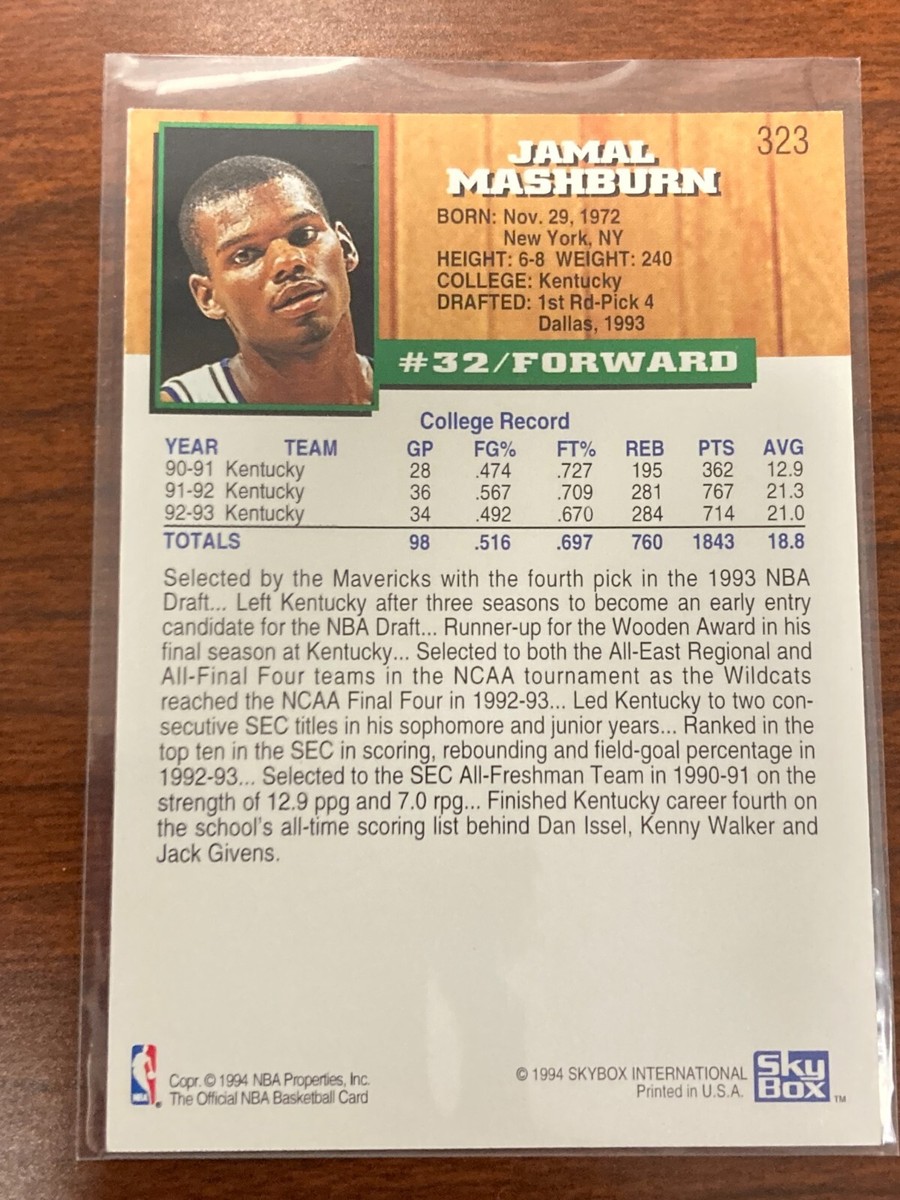 JAMAL MASHBURN 1993-94 NBA HOOPS DALLAS MAVERICKS ROOKIE CARD #323