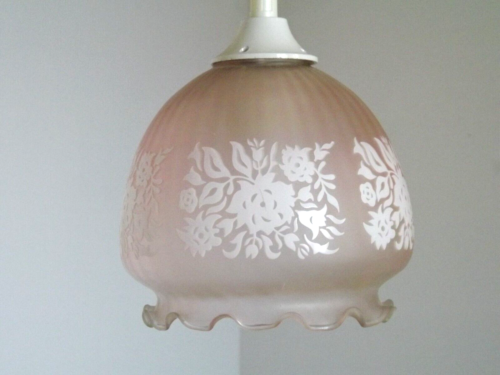Vintage French Pale Pink Glass  Floral Decorated Hanging Ceiling Light 4720 - Picture 1 of 10