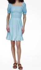 NWT $140 MICHAEL Michael Kors Eyelet Smocked Peasant Dress Turquoise Size Small