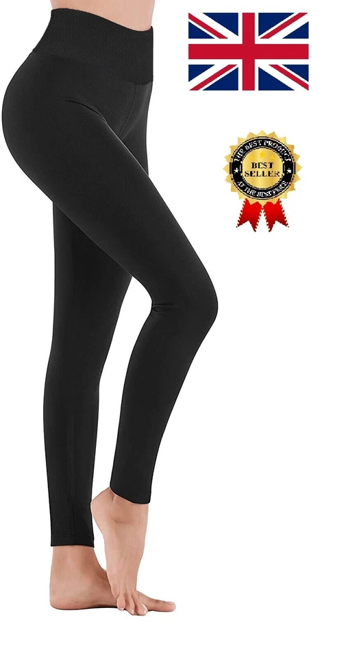 Ladies Thermal Leggings Thick Winter Fleece Lined Warm High Waist Tummy Control - Image 2 of 4