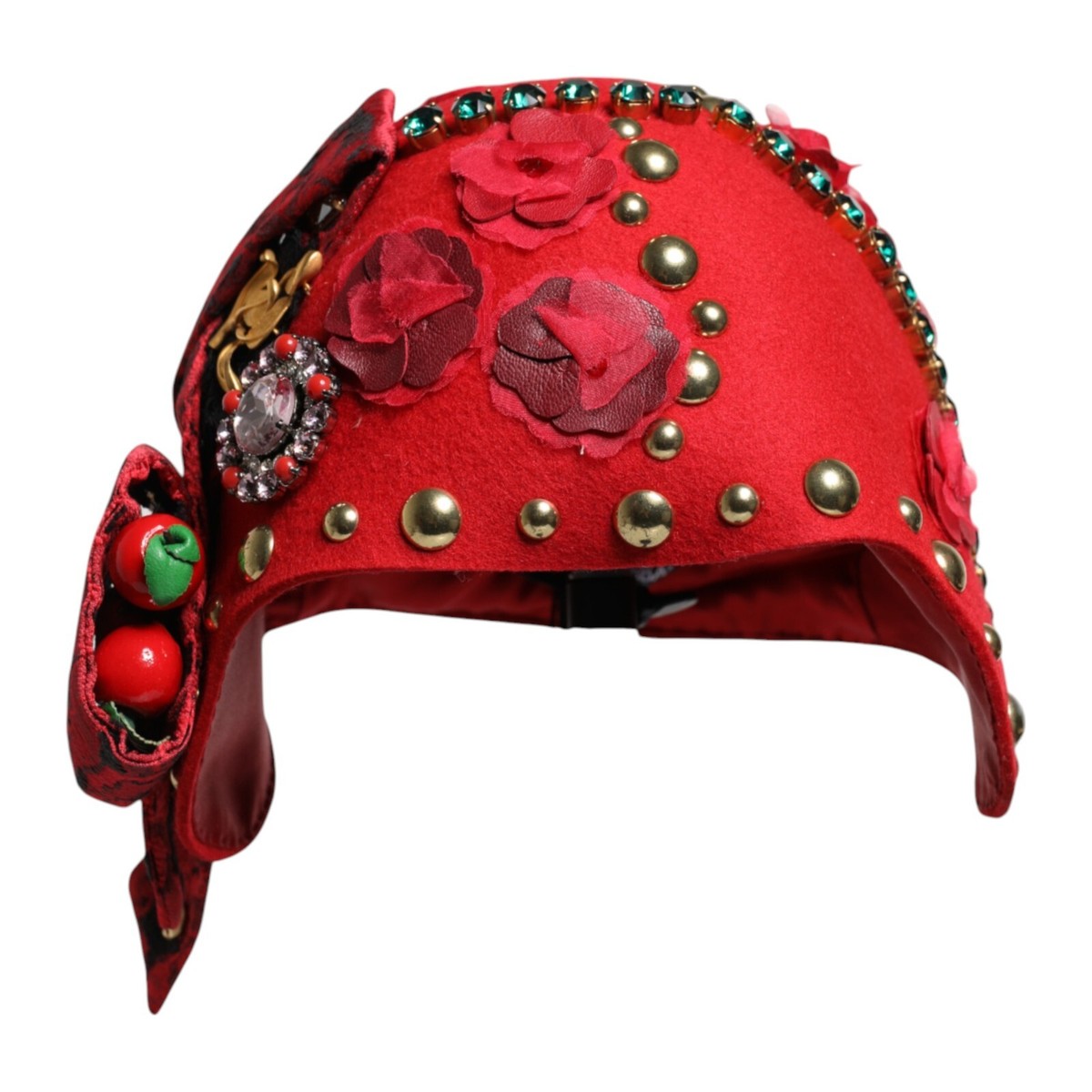 DOLCE & GABBANA Hat Red Crystal Gold Roses Brooch