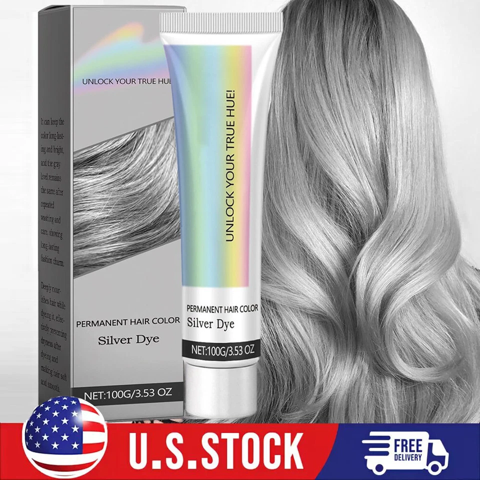100g Light Grey Silver Permanent Hair Dye Color Cream Unisex DIY Hair Dye Cream - Image 2 of 4