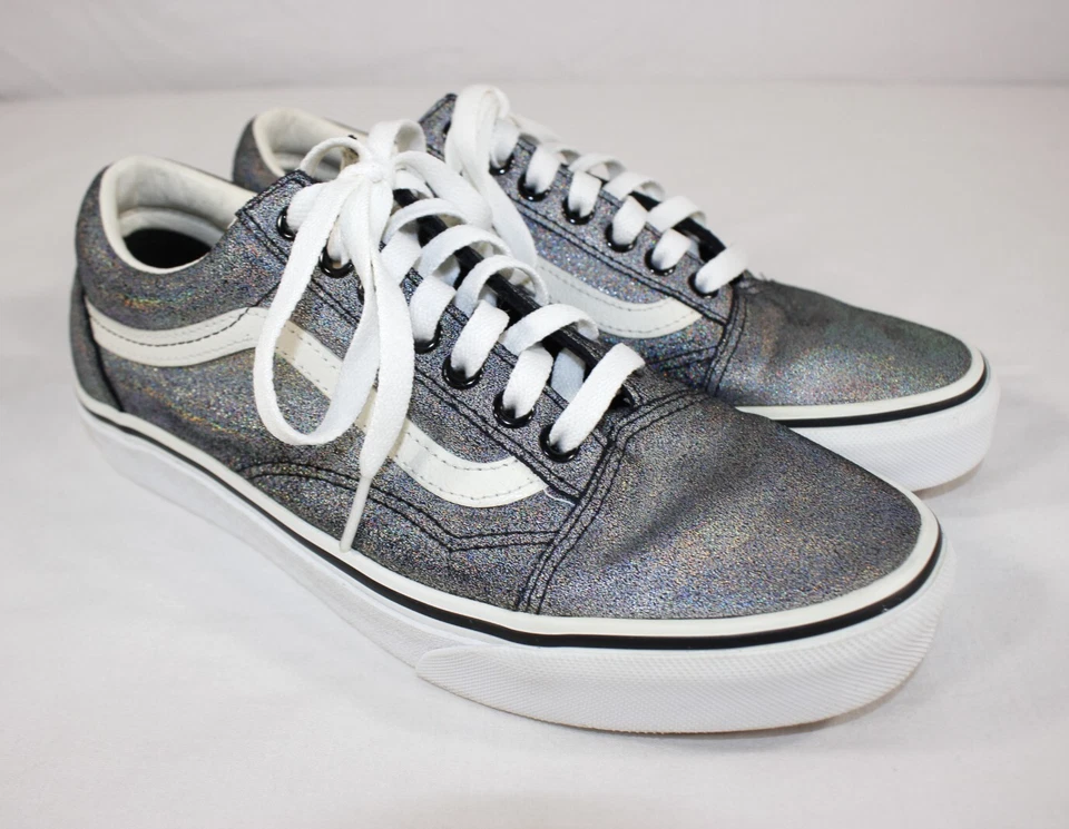 Zapatos Vans Para Mujer 9.5 Old Skool Prisma Gamuza Tenis Brillante Holográfico Plateado Foto 3 de 4