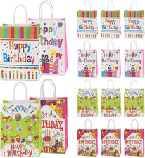 16PCS Birthday Gift Bags with Handles, Party Favor Paper Bags, Colorful Goody Ca