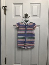 Ralph Lauren Blue Multicolor Stripe Cotton Polo Button Down Romper 3 Mo Preppy