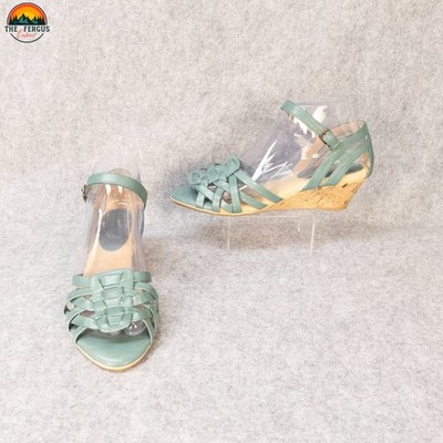 Softspots Pillow Top Strappy Sandals Teal Mary Jane Wedge Heels Women's Size 7M