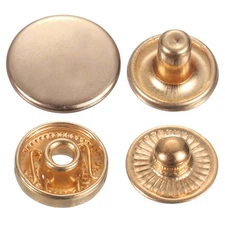 60Set Press-Stud Cap Button 15mm Metal Snap Fastener for Leathers, Gold