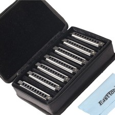 Harmonica Set of 7, 10 Holes 7 Colors Diatonic Blues silver