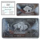 1 Troy Ounce (Oz) Nickel Bar Bullion Paperweight Metal with Certificate of Authe