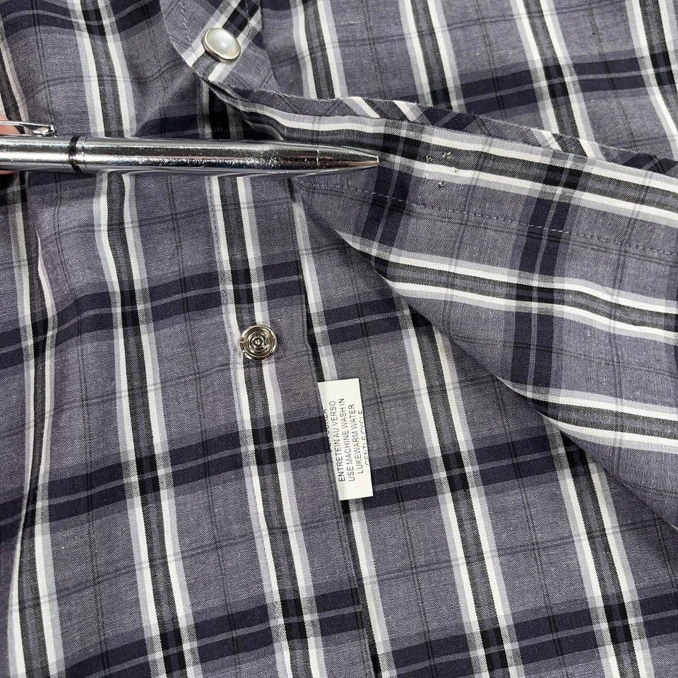 Винтажная мужская рубашка вестерн Renegade XL серая черная клетчатая жемчужная на кнопках с длинным рукавом 90-е - Изображение 4 из 4