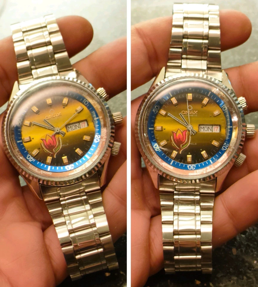 Modelo Automático Swiss Omax Crystal World Time Años 70 Vintage y Muy Raro Foto 3 de 4