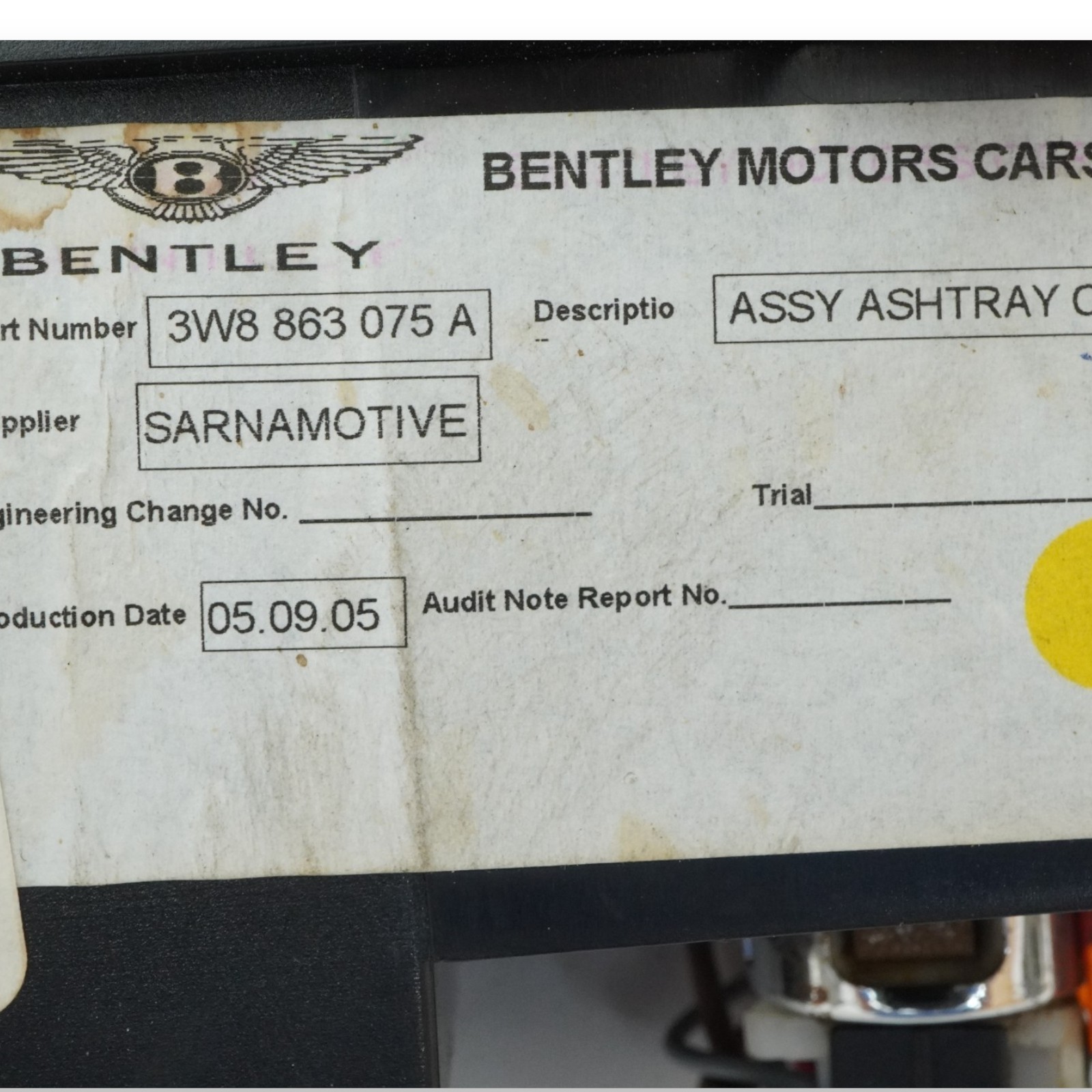 03-12 Bentley Continental GT Ashtray Storage Center Console Front 3W8863075A OEM