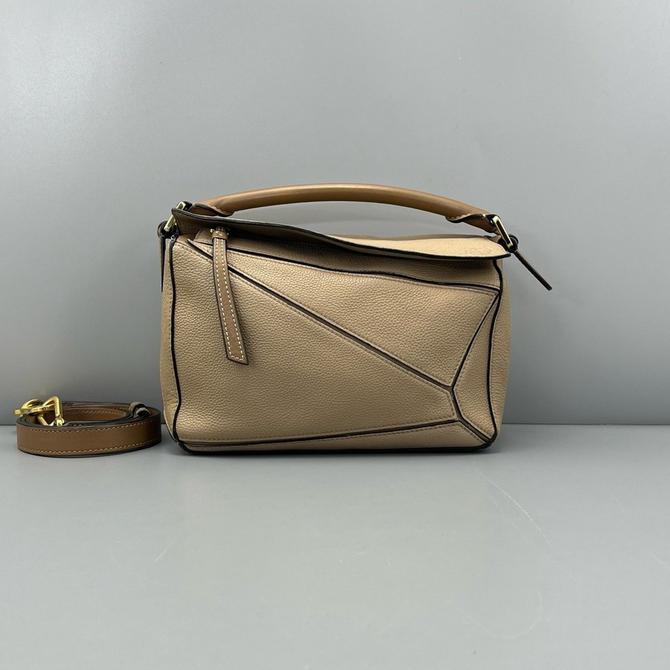 Authentic Pre-owned Loewe Puzzle Small Beige Grained Leather Crossbody Handbag