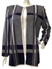 MING WANG Heritage Jacket Jacquard Knit Dark NAVY White SZ L NEW w TAGS - 240