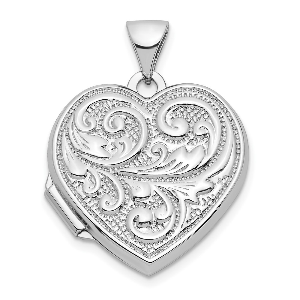 Sterling Silver Rhodium-plated Swirled Love You Always 18mm Heart Locket Pendant