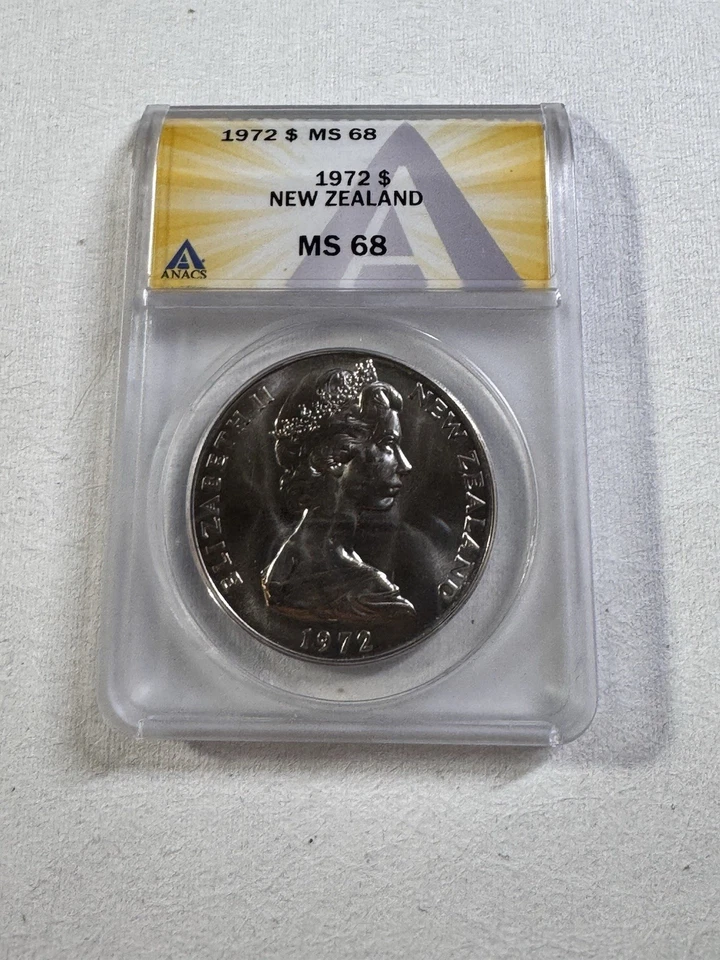Nueva Zelanda 1972 1 dólar calificado como nuevo 68 por ANACS Foto 4 de 4
