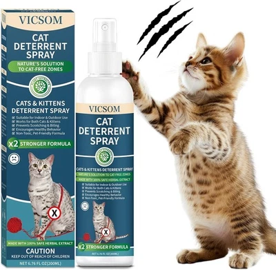 VICSOM Cat Repellent Spray 200ml Deterrent Natural Anti Scratch Training Protect