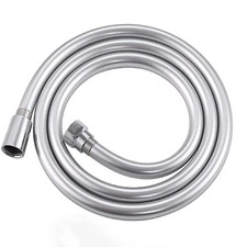 Image of Smooth Matt Silver Shower Hose Brass Pipe Standard Bore PVC Long Flexible 1.5m