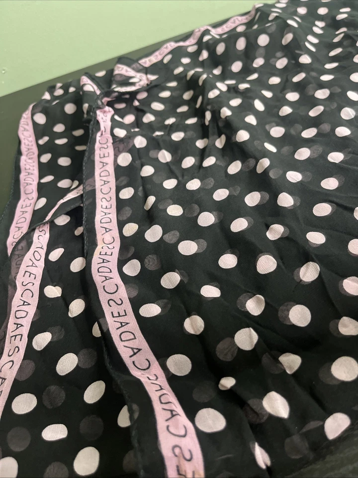 Large Silk ESCADA pink Polka Dot Rectangle Scarf - Image 4 of 4