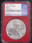 2017 NGC MS70 First Day of Issue Silver American Eagle - Red or Blue Core
