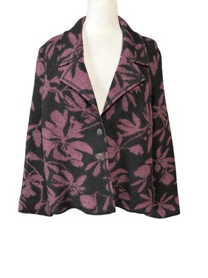 Peruvian Connection Cardigan Sweater Womens L Purple Baby Alpaca Wool Floral