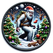 Christmas Bigfoot Patch Iron-on Applique Clothing, Santa Hat, Snow, Cryptid Myth