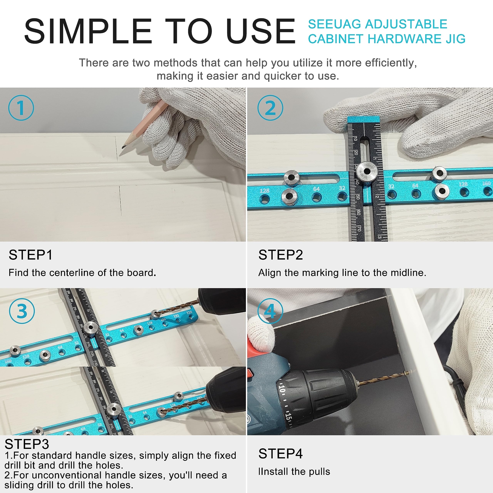 Cabinet Hardware Doweling Jig, Adjustable Cabinet Handles Install Template Tool,