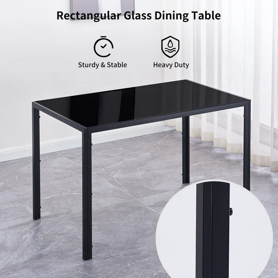 4x Black Faux Leather Dining Chairs&Black Tempered Glass Dining Table Dining Set - Image 4 of 4